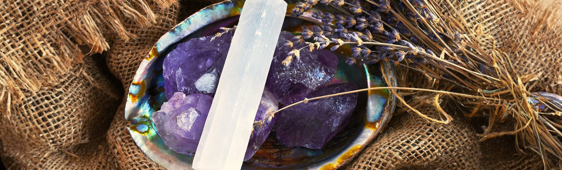 Amethyst and selenite crystal