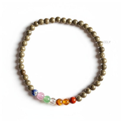 4mm pyrite seven chakra bracelet