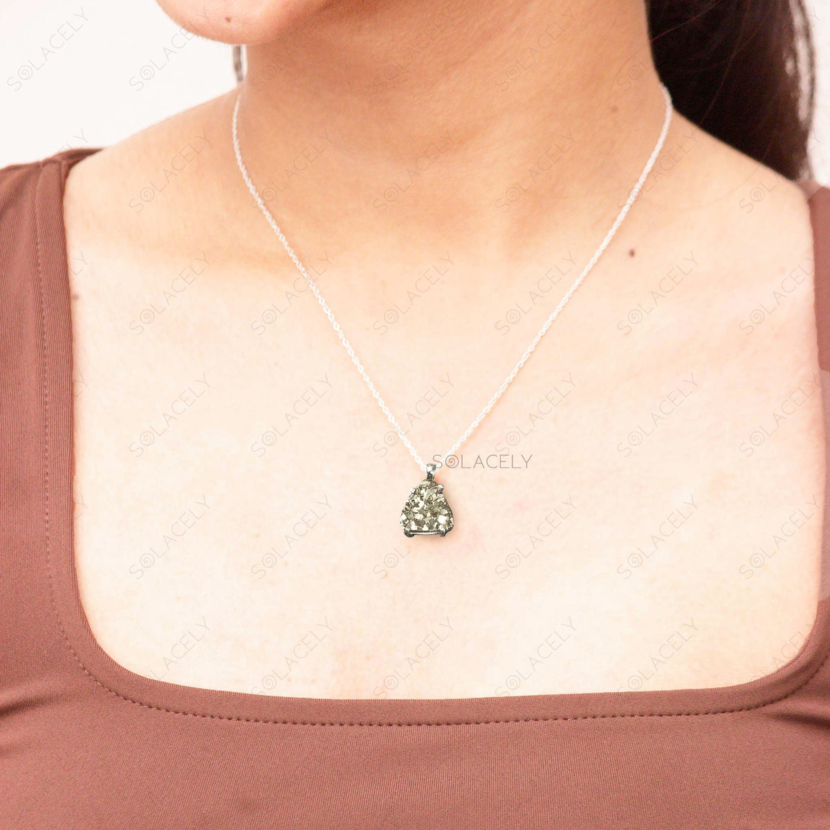 Raw Pyrite Silver Pendant Necklace
