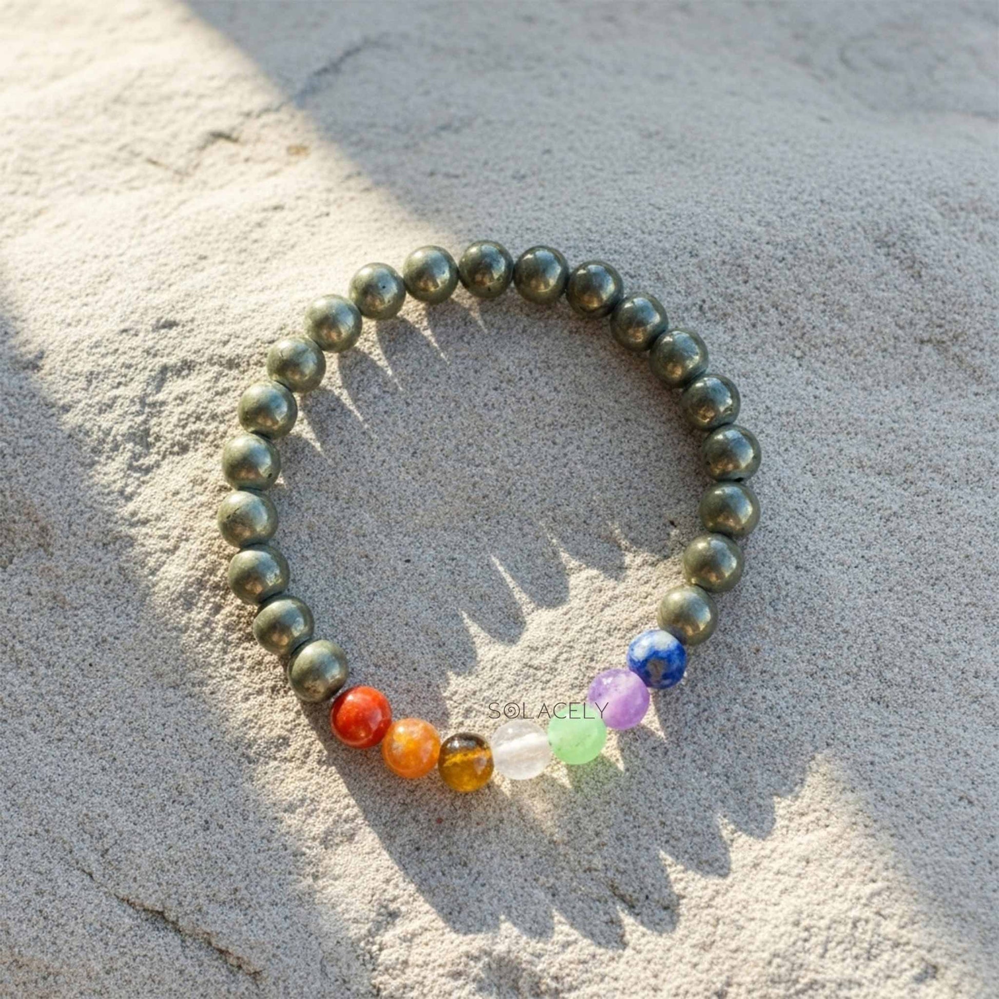 Pyrite seven chakra spiritual energy bracelet