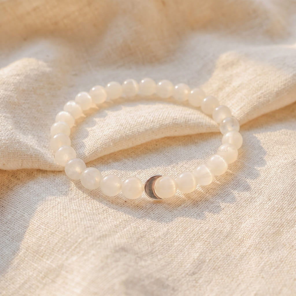 Rainbow moonstone crescent charm bracelet