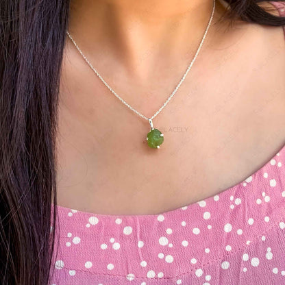 raw peridot sterling silver necklace