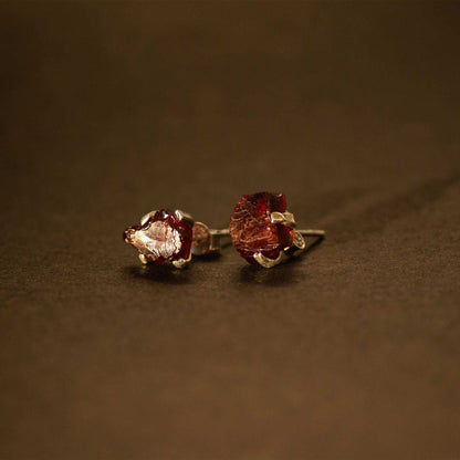 raw red garnet sterling earrings