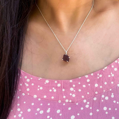 raw red garnet sterling silver necklace