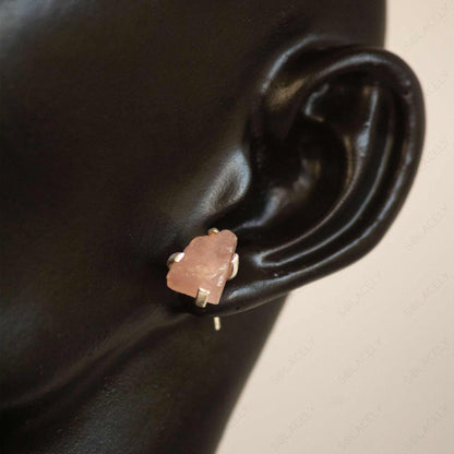 raw rose quartz sterling earrings