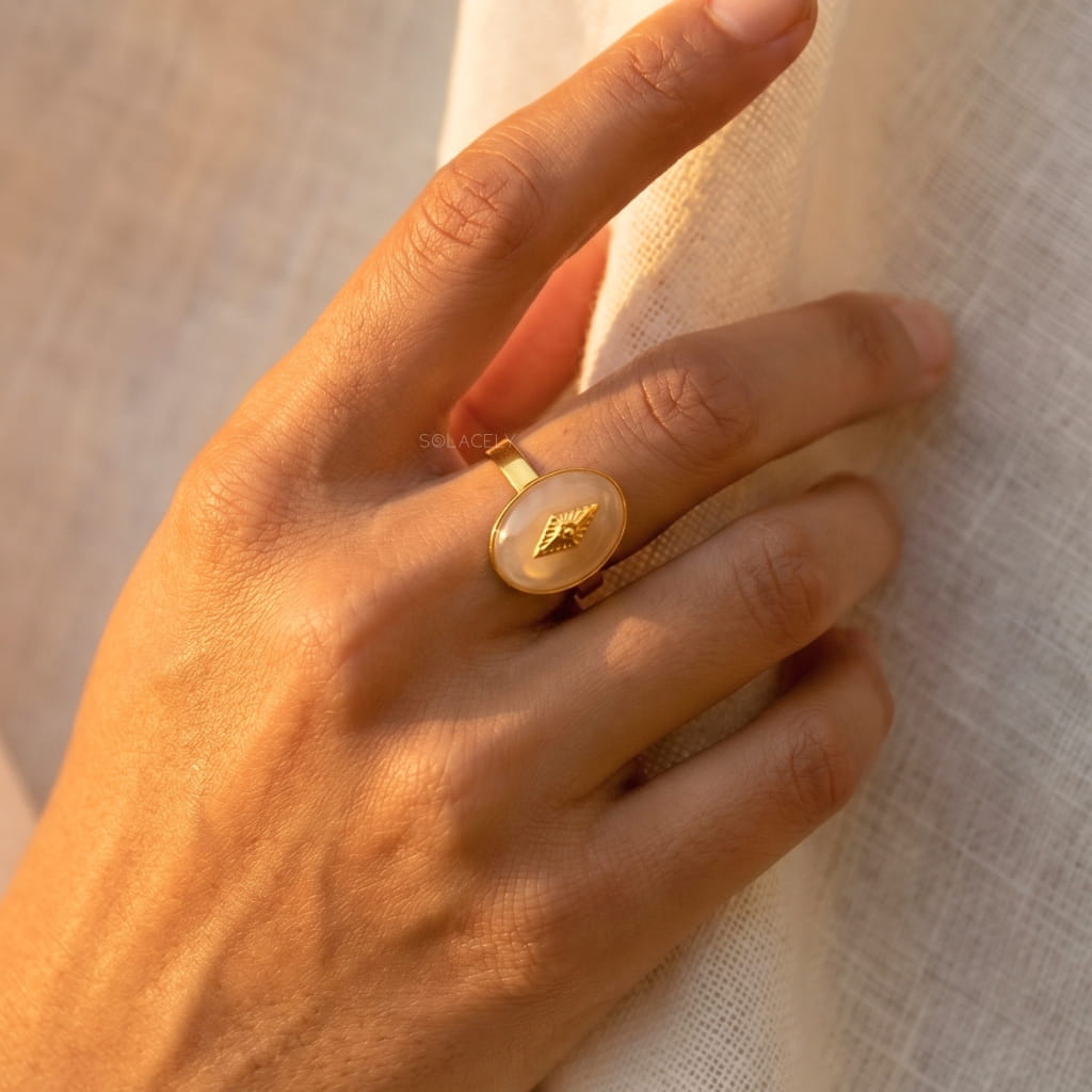 Rhodochrosite gemstone signet ring