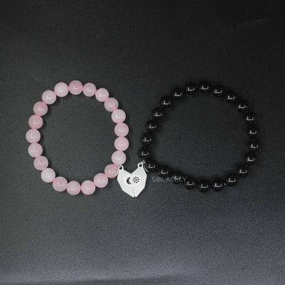 rose quartz and black tourmaline magnetic sun and moon clasp