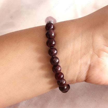 rose quartz and red garnet crystal couple bracelet