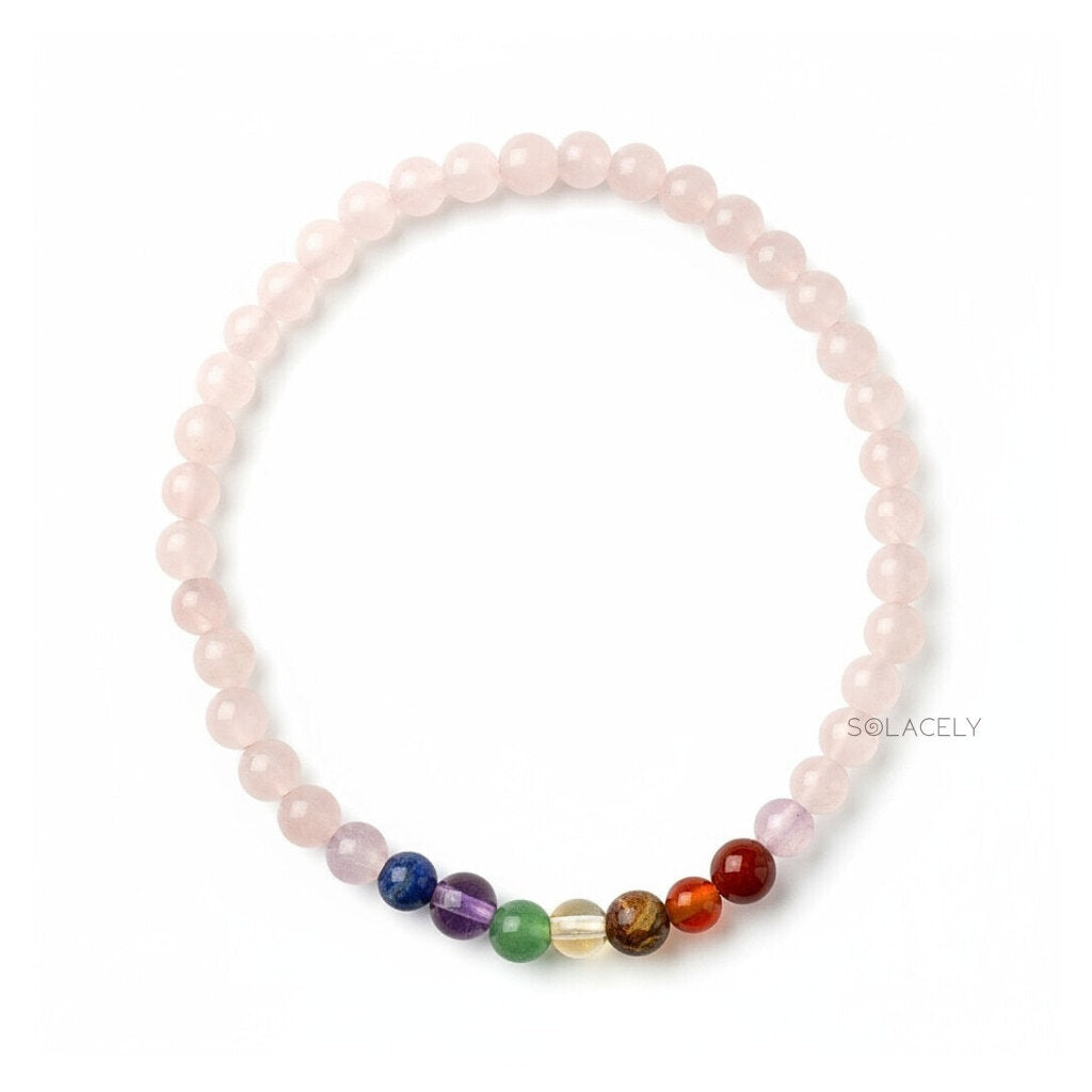 4mm rose quartz seven chakra bracelet