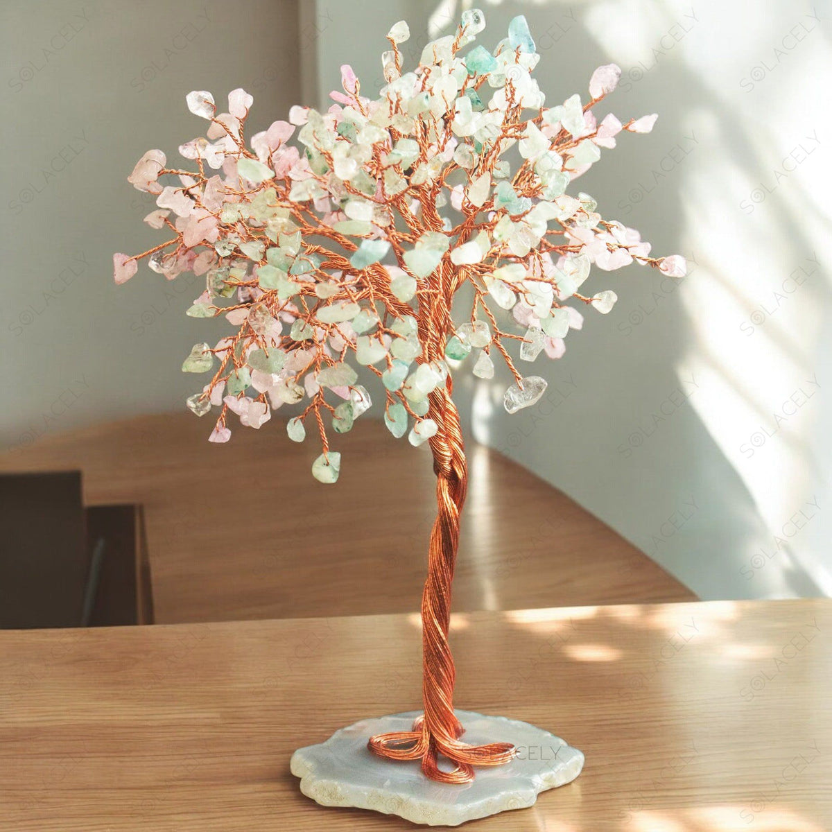 rose quartz aquamarine gemstone tree 350 beads 