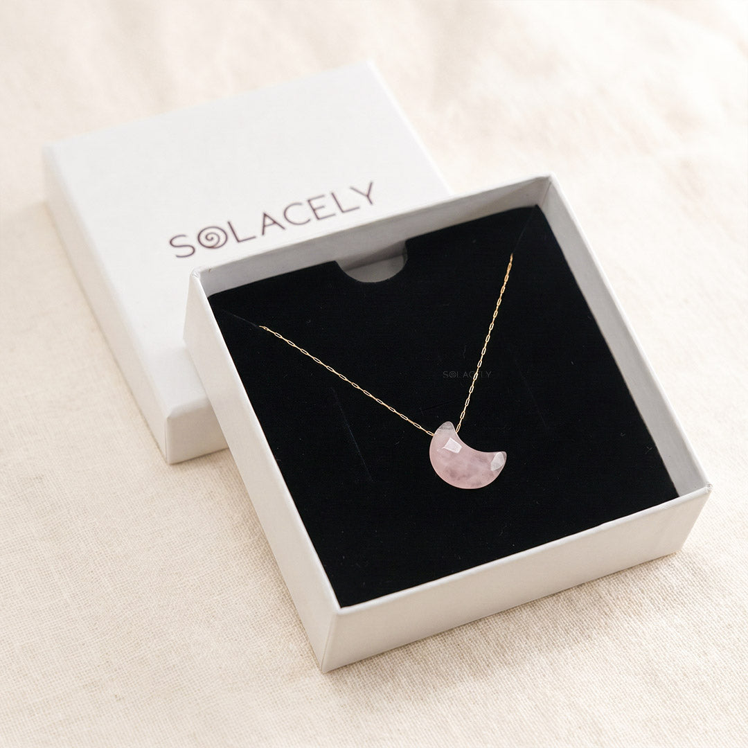 Rose quartz crescent charm necklace