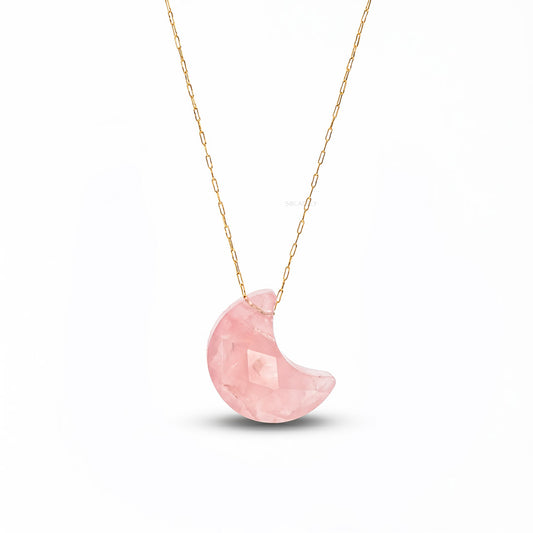 Rose quartz crescent crystal necklace
