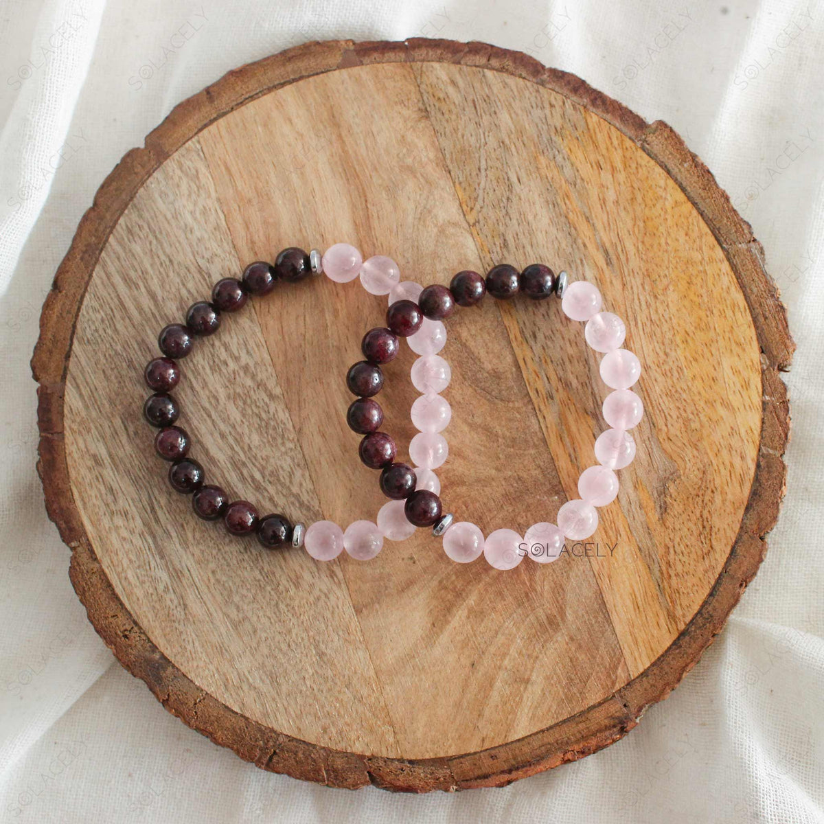 Rose Quartz and Red Garnet bead bracelet