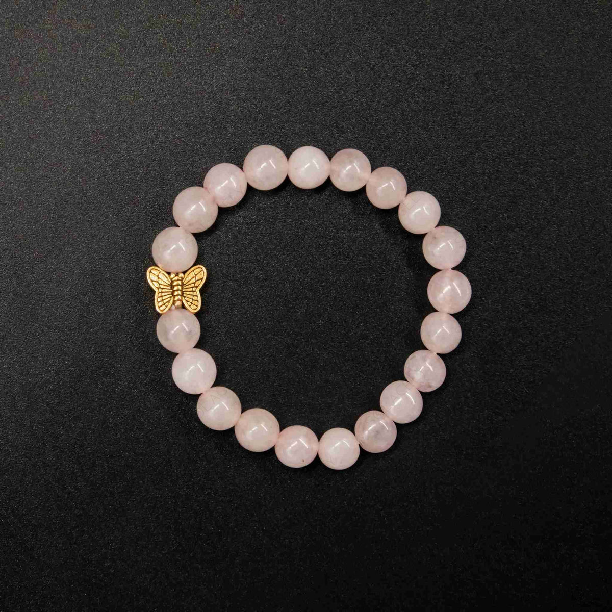 Golden Butterfly Charm Rose Quartz Bracelet