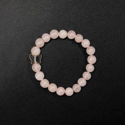 Silver Charm Rose Quartz Bracelet