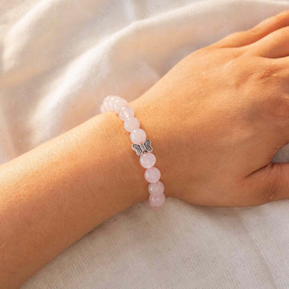 Silver Charm Rose Quartz Bracelet