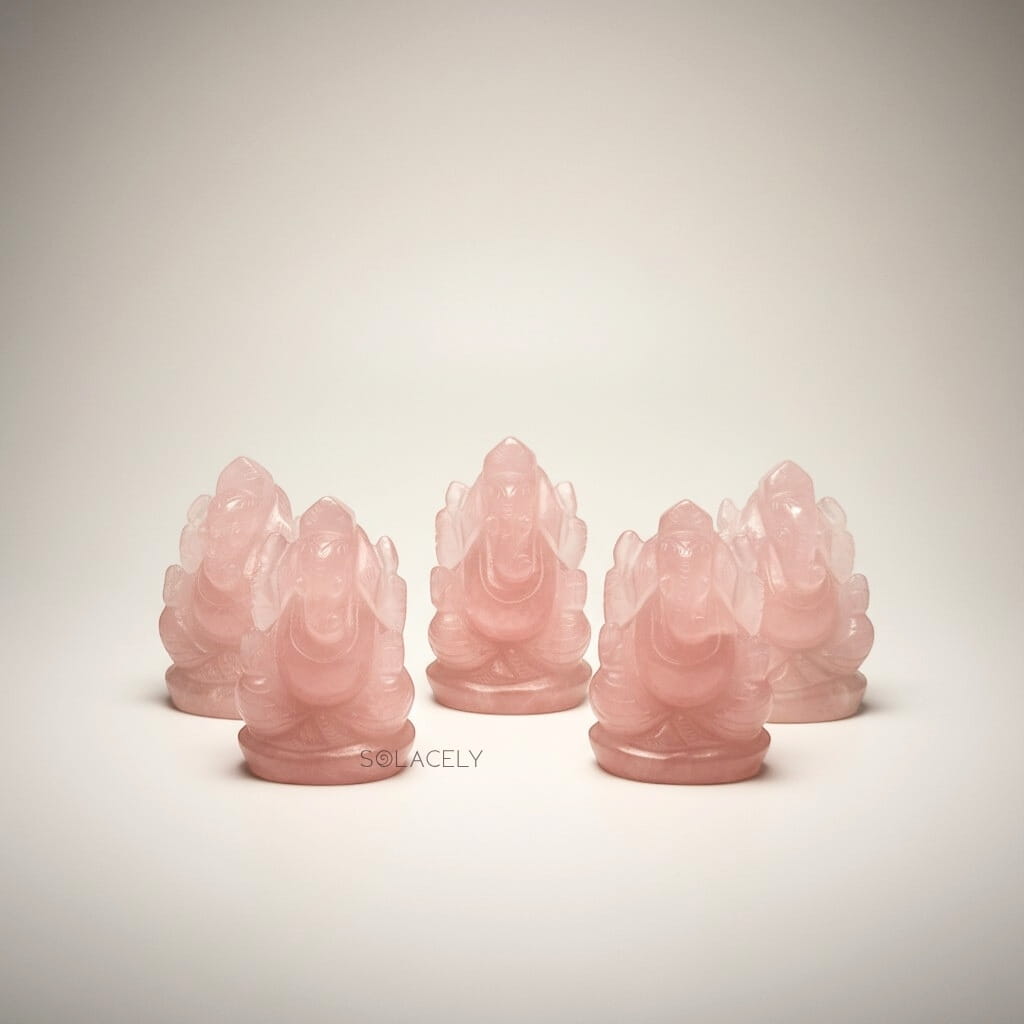 Rose quartz crystal ganesha carving