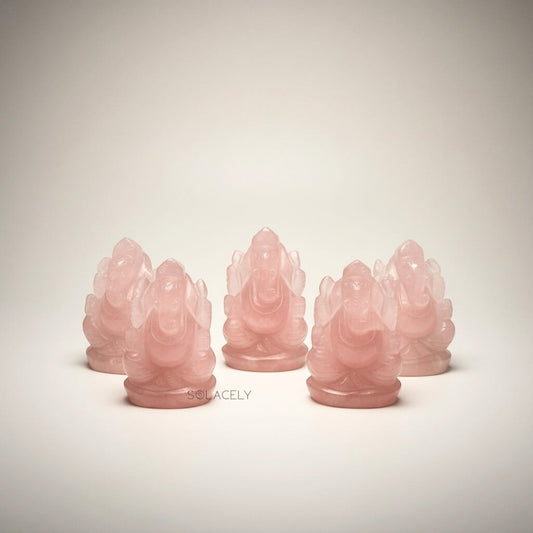 Rose quartz crystal ganesha carving