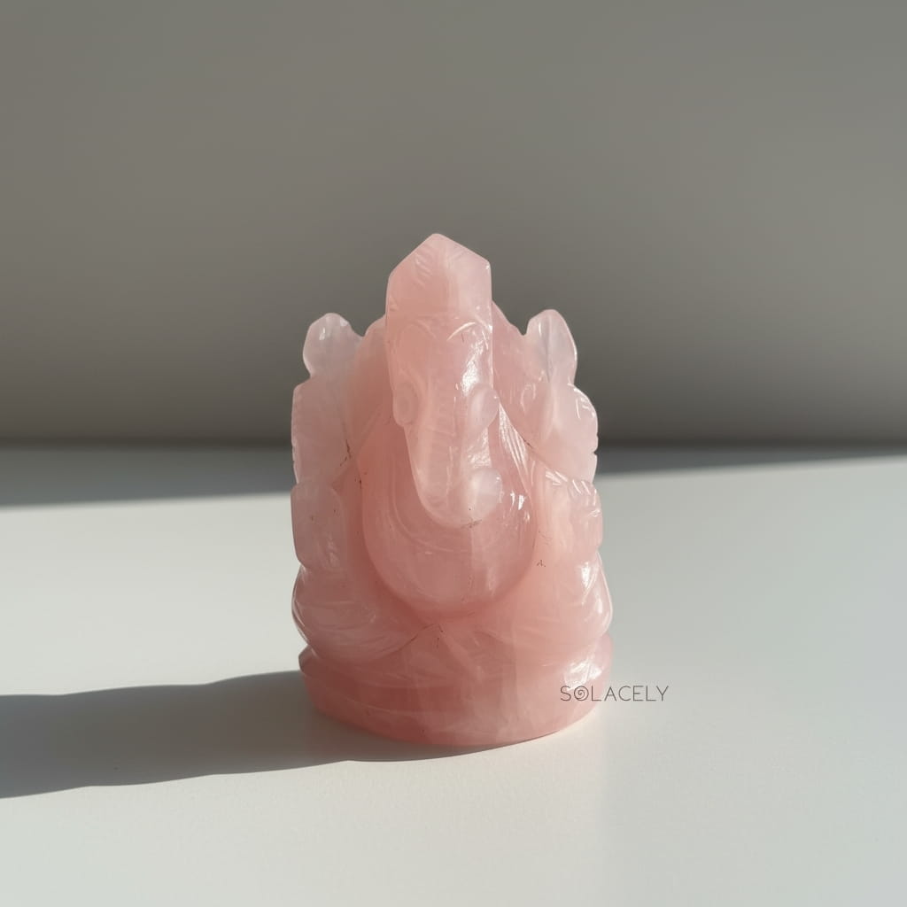 Rose quartz crystal ganesha idol