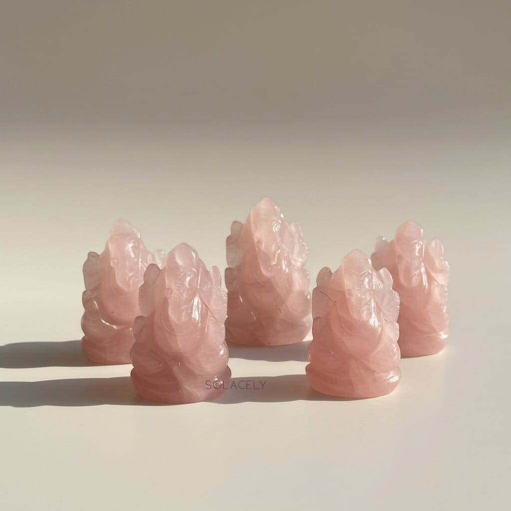 Rose quartz ganesha blessing idol
