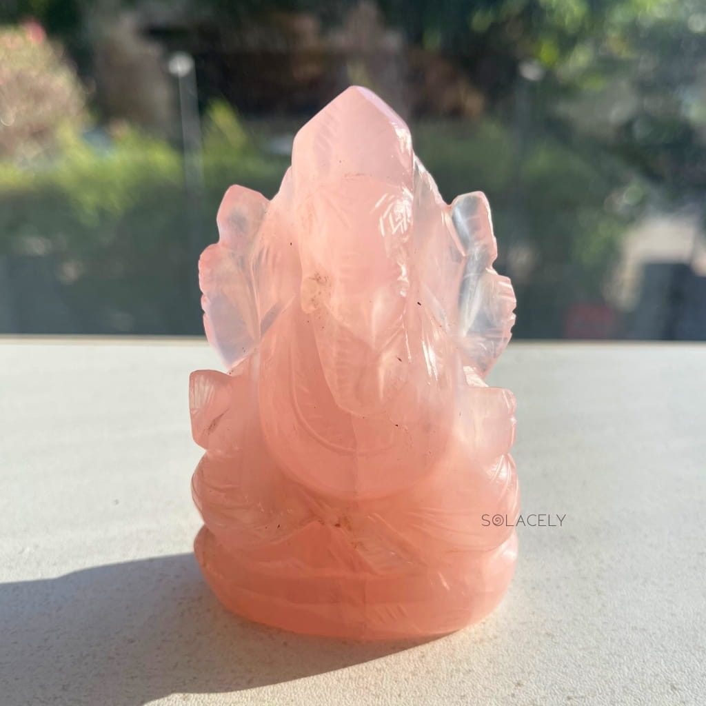 Rose quartz ganesha crystal statue