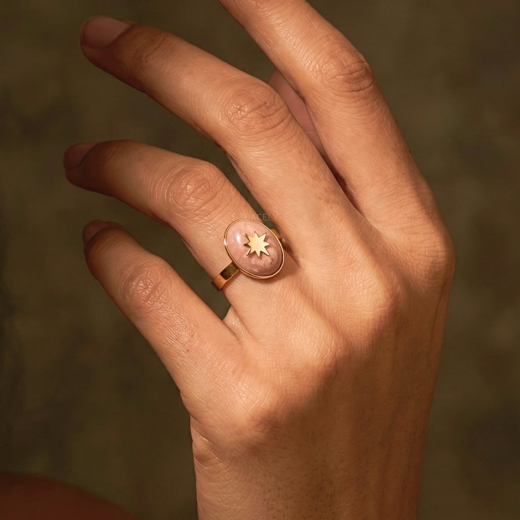 Rose quartz gemstone signet ring
