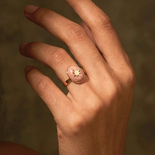 Rose quartz gemstone signet ring