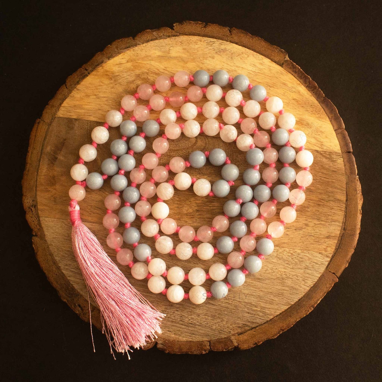 rose quartz moonstone angelite 8mm beads japmala