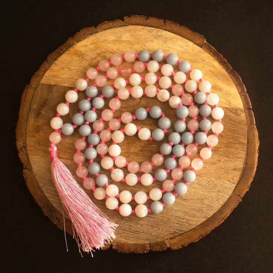 rose quartz moonstone angelite 8mm beads japmala