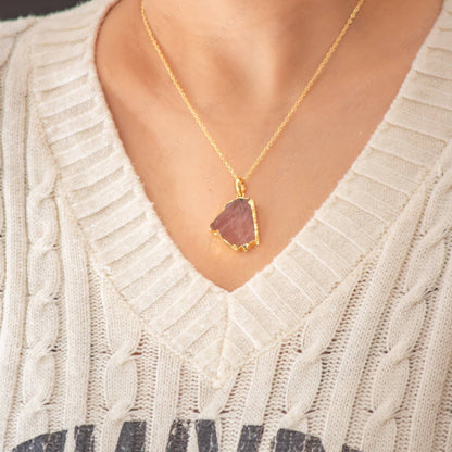 Raw Rose Quartz Pendant with chain