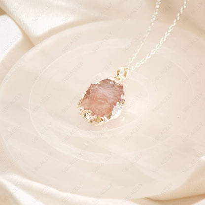 rose quartz pandent 05 silver chain