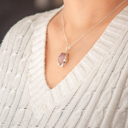 rose quartz pandent 07 silver chain