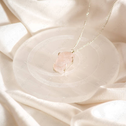 rose quartz raw crystal pendant for self love