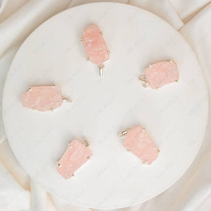 rose quartz raw stone pendant