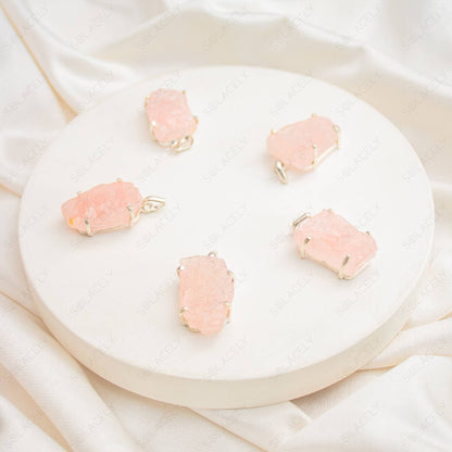raw rose quartz pendant