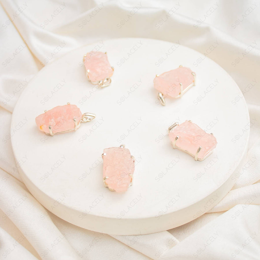 raw rose quartz pendant