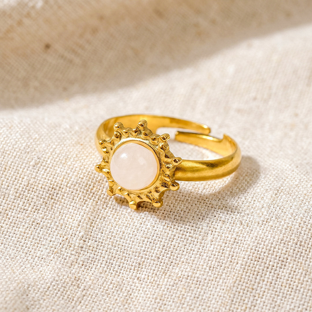 Rose quartz sunburst ring