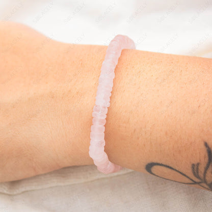 handmanatural tyre bead stretchable rose quartz bracelet
