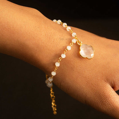 rose quartz white quartz bracelet gold plated 