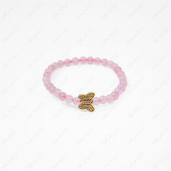 Rose Quartz Bracelet 4mm Beads With Butterfly Charm