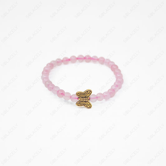 Rose Quartz Bracelet 4mm Beads With Butterfly Charm