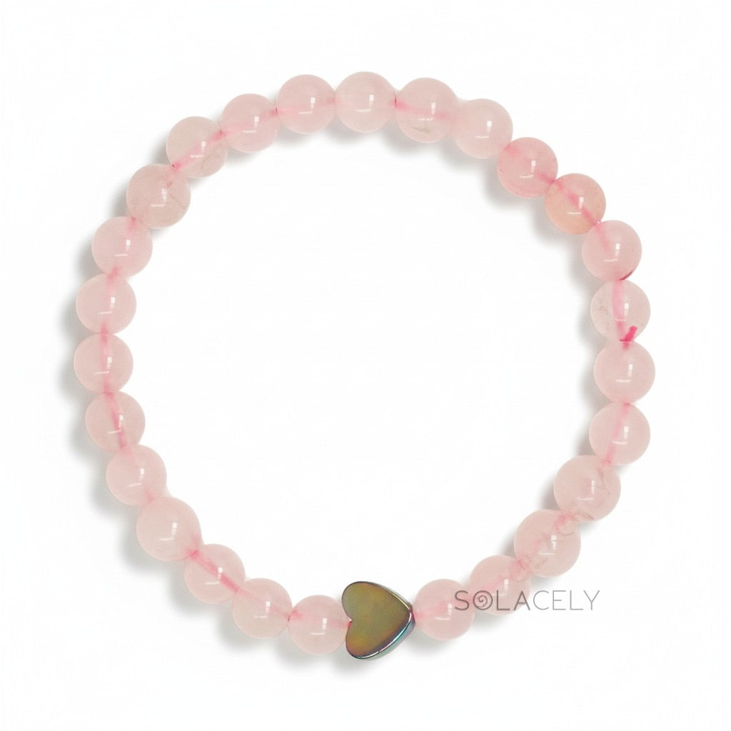Rose Quartz Bracelet with Heart Charm
