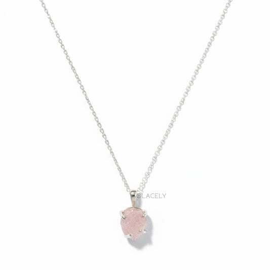 Raw Rose Quartz Sterling Silver Necklace