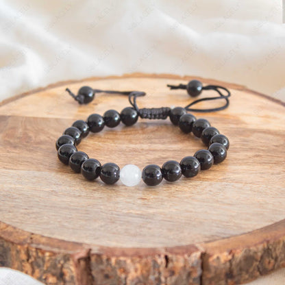 black tourmaline and selenite couple bracelet