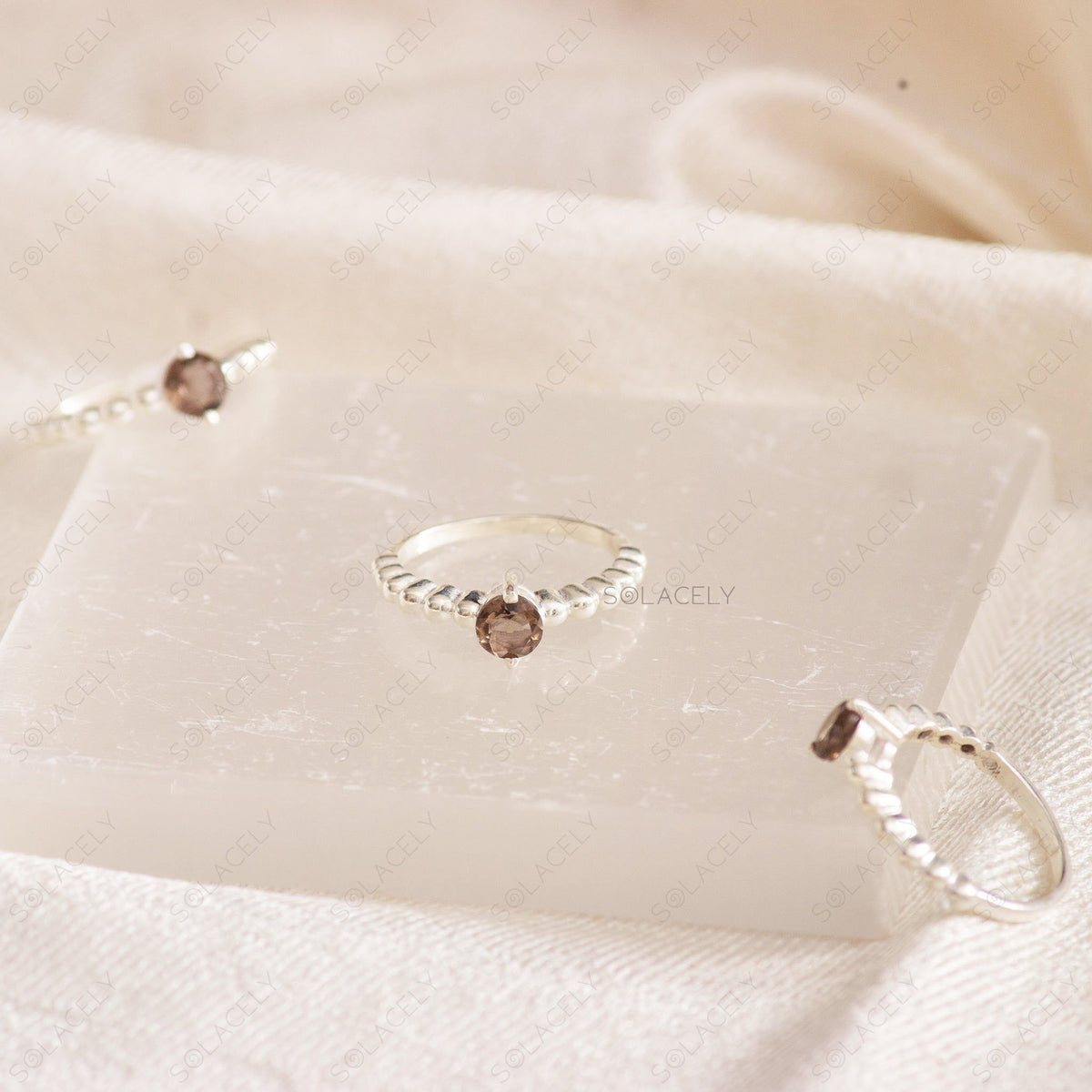 smoky quartz faceted sterling silver ring