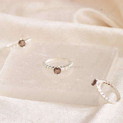 smoky quartz faceted sterling silver ring