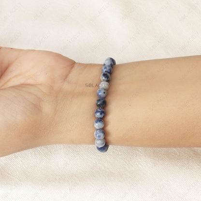 Sodalite Crystal 6mm Beads Bracelet on wrist