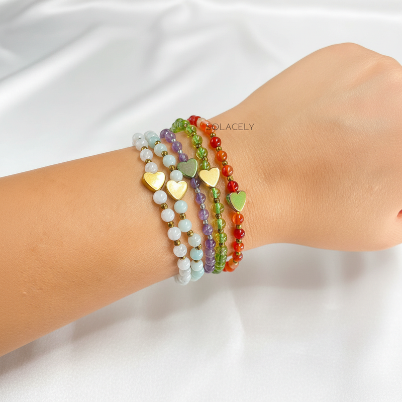 Crystal Bracelet with Hematite Heart Charm