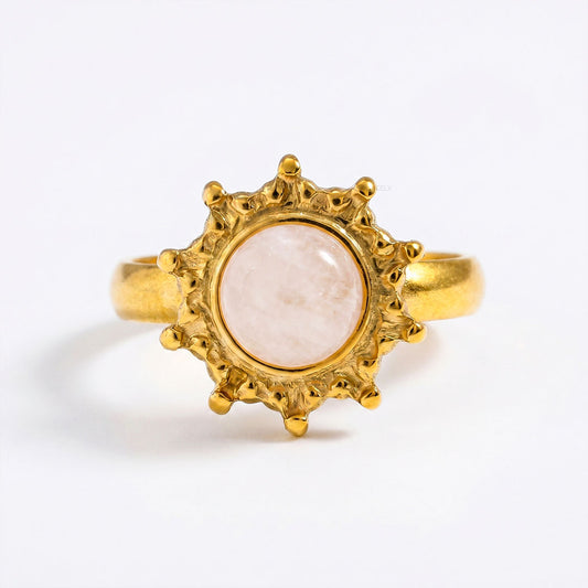 Solar bloom rose quartz ring