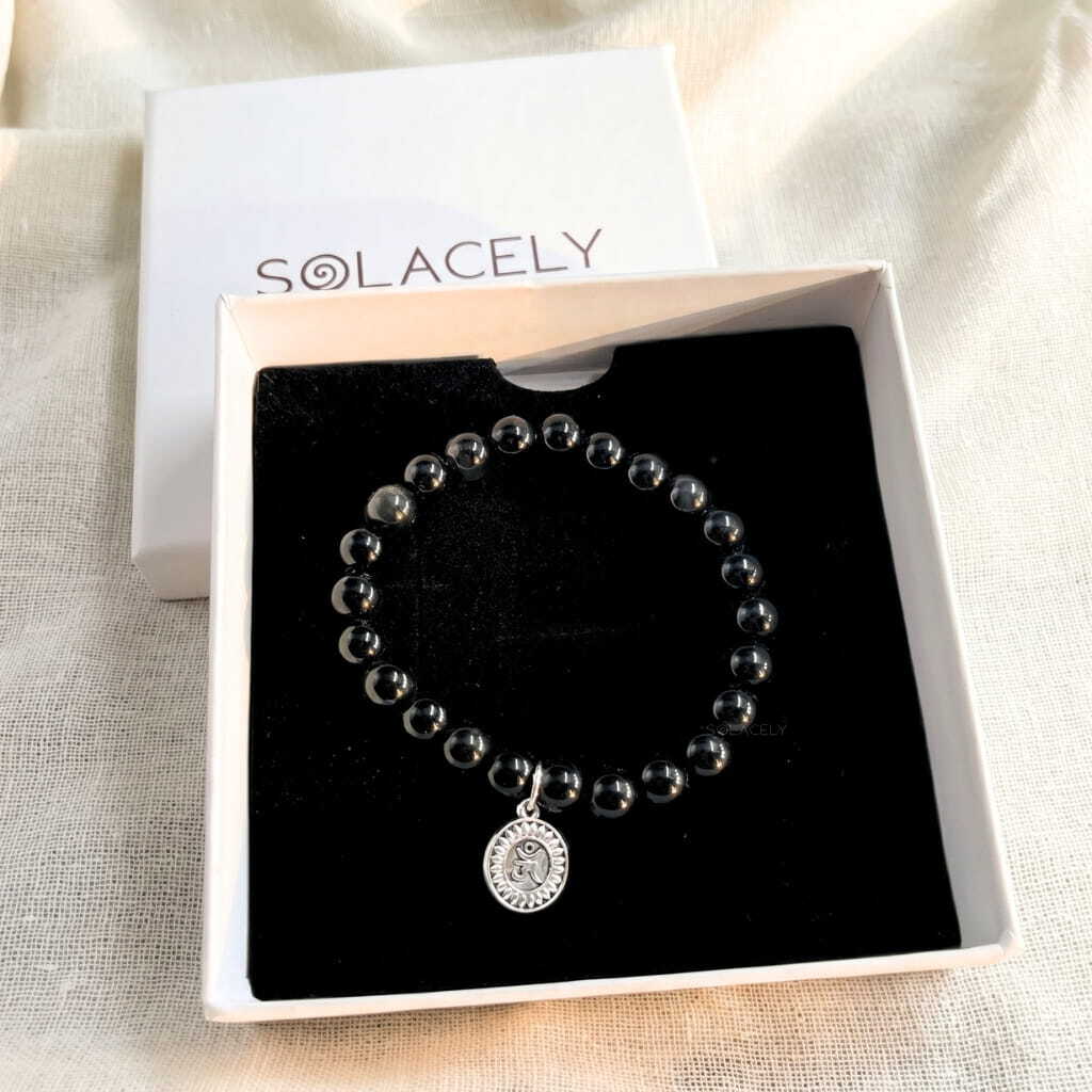 Spiritual black obsidian om bracelet